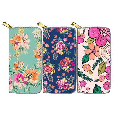新款花朵PU長款拉鏈錢包 花卉印花定制引領(lǐng)日用品時尚潮流